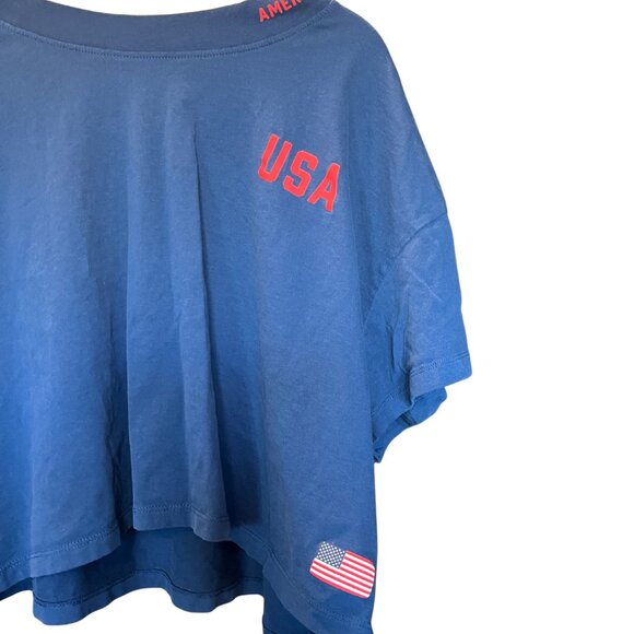 Crane USA Cropped T-Shirt Navy Blue American Flag Graphic Size XXL - Picture 2 of 4